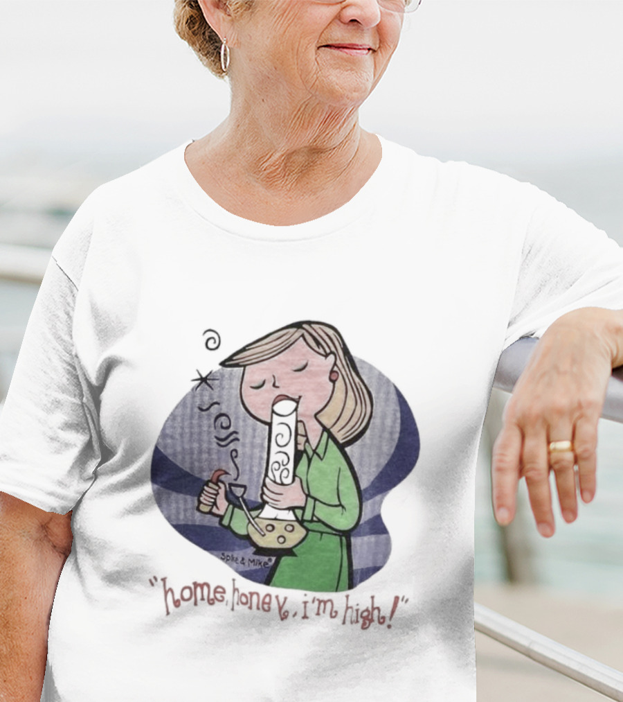Home Honey I’m High Cartoon Character Smoking Bong T-Shirt