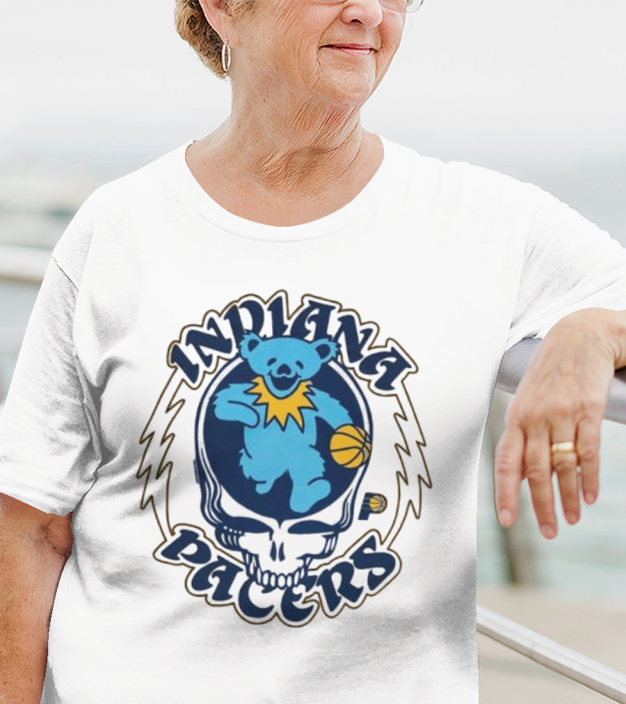 Indiana Pacers Grateful Dead Bear Basketball Icon With Skull T-Shirt