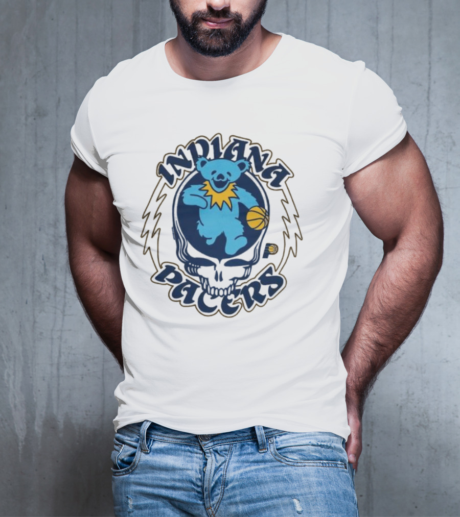 Indiana Pacers Grateful Dead Bear Basketball Icon With Skull T-Shirt