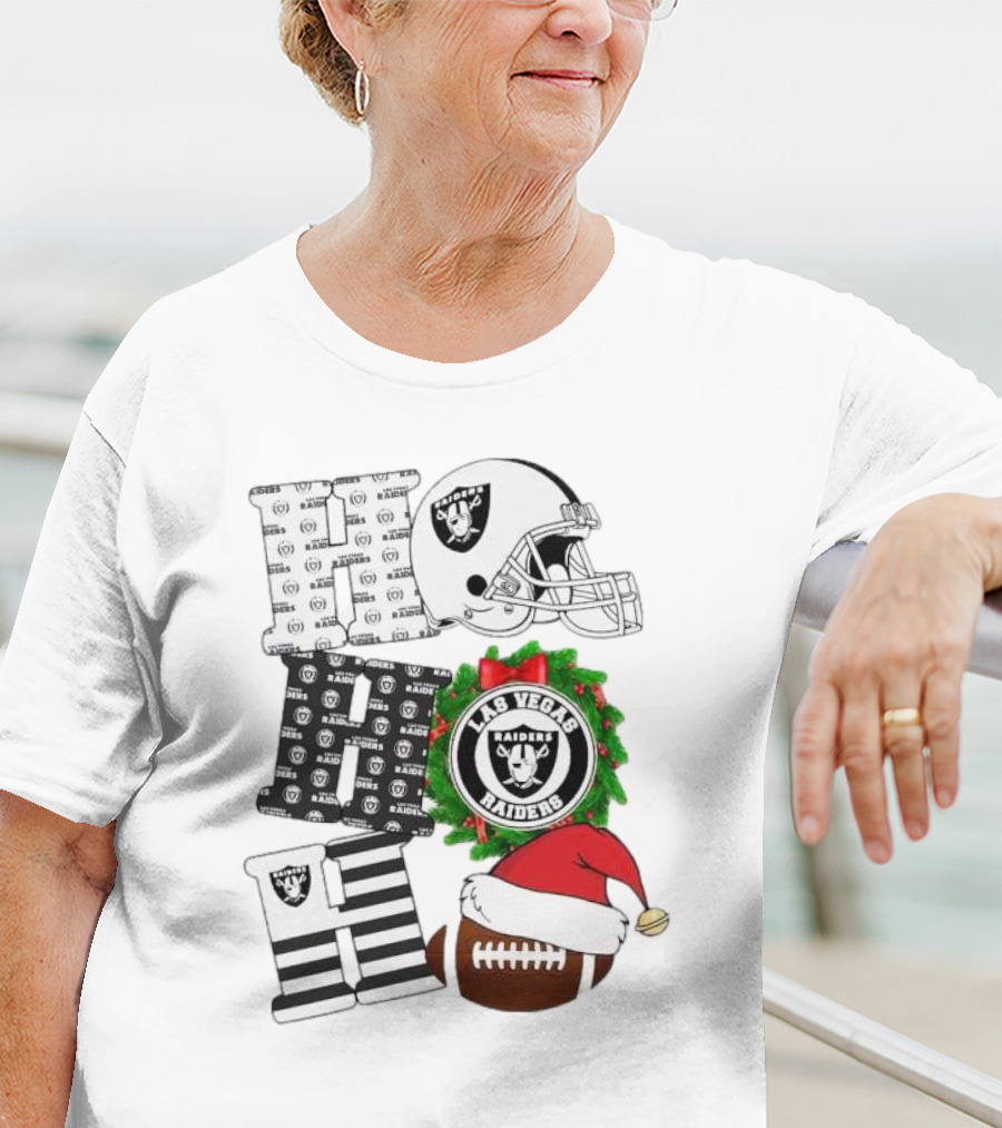 Las Vegas Raiders Ho Ho Ho Merry Christmas Helmet Wreath Football T-Shirt