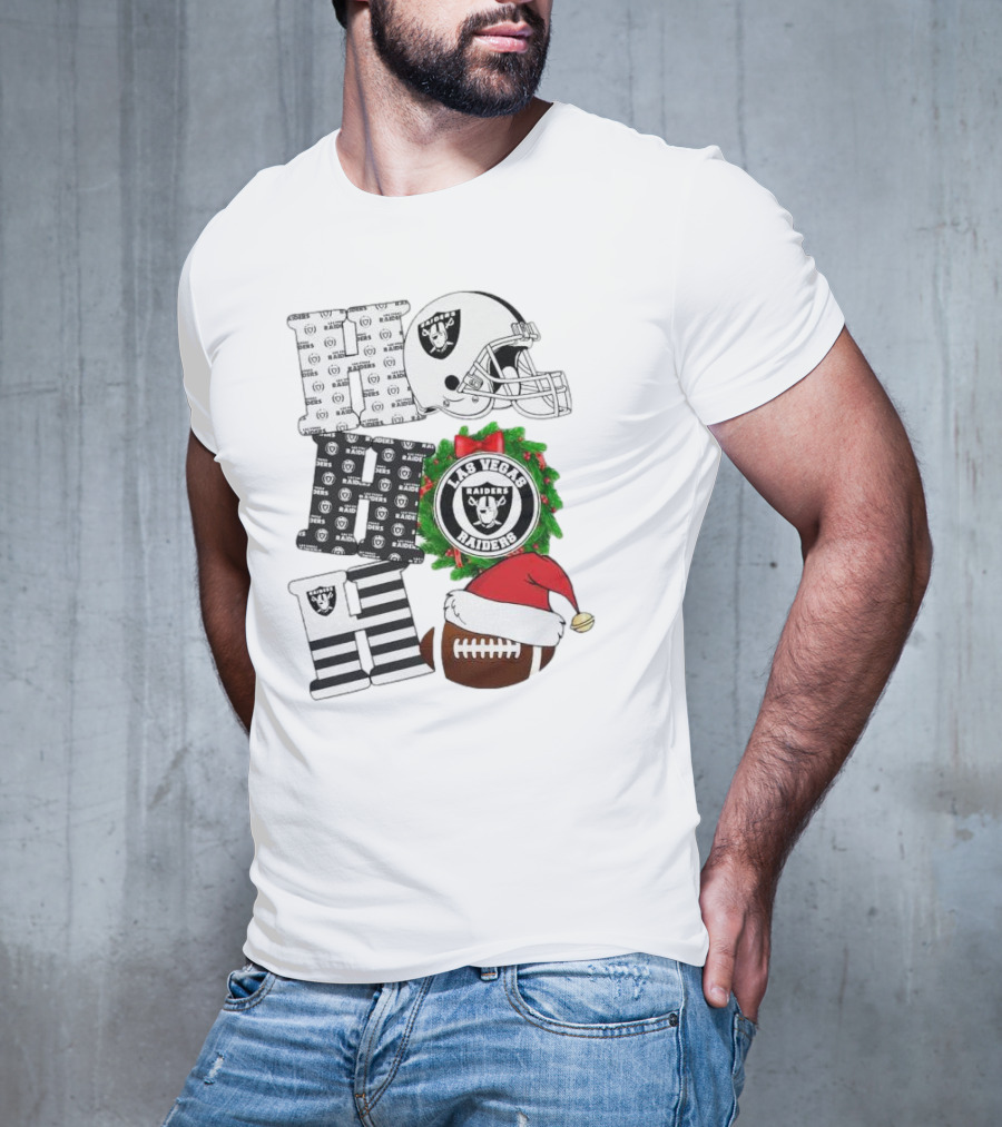 Las Vegas Raiders Ho Ho Ho Merry Christmas Helmet Wreath Football T-Shirt