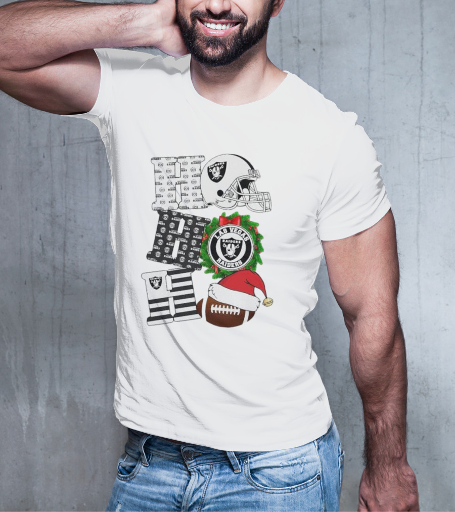 Las Vegas Raiders Ho Ho Ho Merry Christmas Helmet Wreath Football T-Shirt
