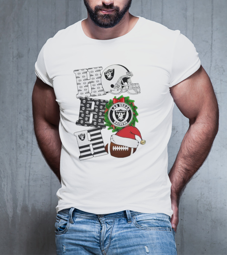 Las Vegas Raiders Ho Ho Ho Merry Christmas Helmet Wreath Football T-Shirt