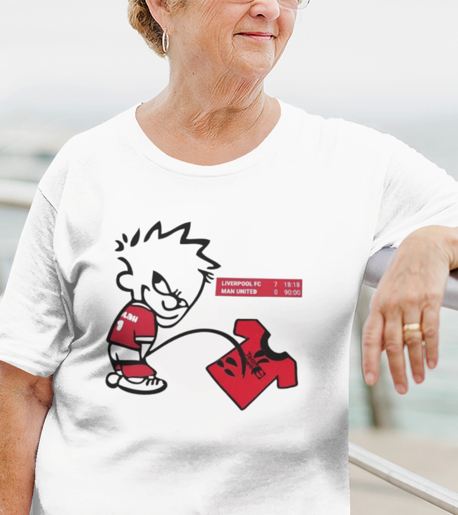Liverpool FC 7-0 Man United Parody With Cartoon Boy Image T-Shirt