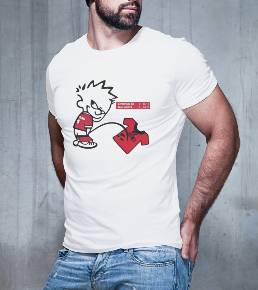 Liverpool FC 7-0 Man United Parody With Cartoon Boy Image T-Shirt