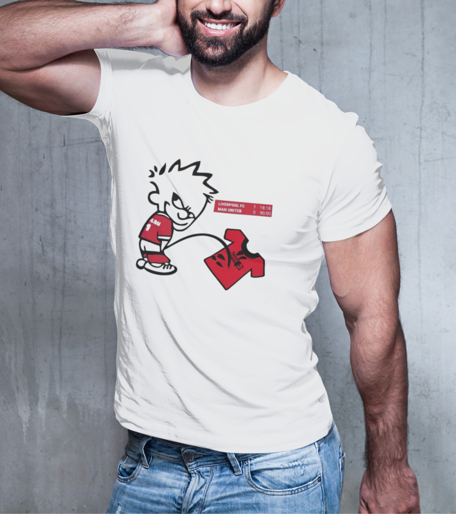 Liverpool FC 7-0 Man United Parody With Cartoon Boy Image T-Shirt