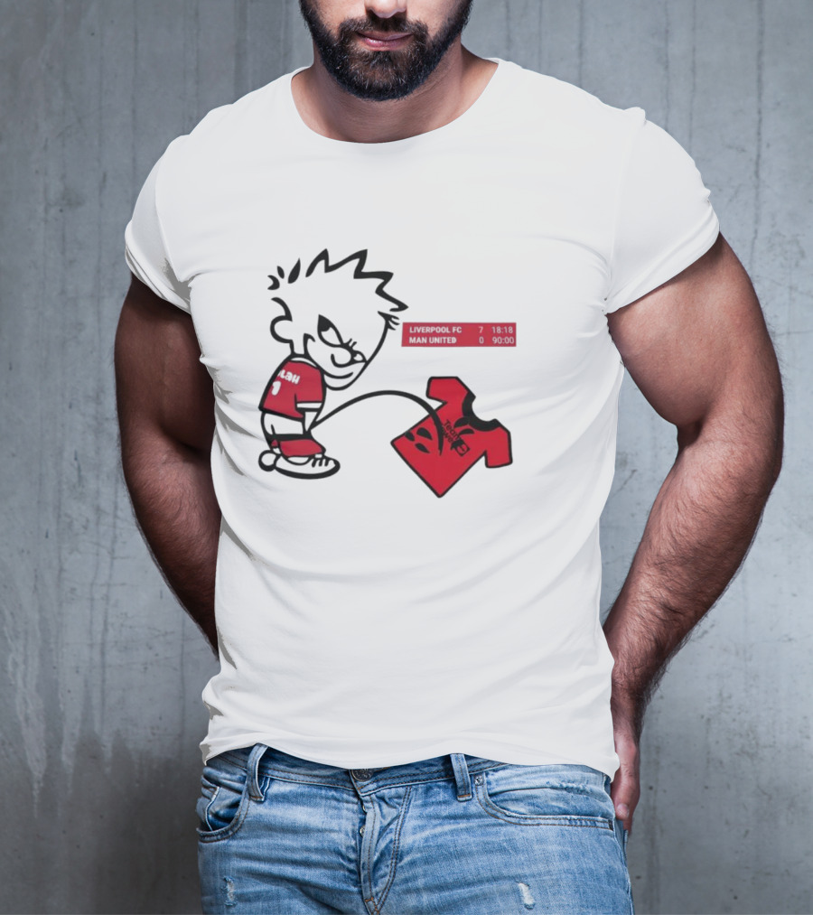 Liverpool FC 7-0 Man United Parody With Cartoon Boy Image T-Shirt