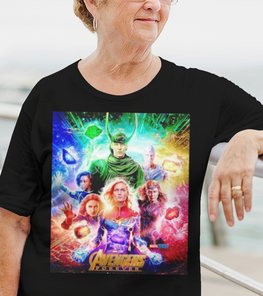 Marvel Studios Avengers Forever Loki Captain Marvel Scarlet Witch Vision Trail Of Infinity Stones T-Shirt