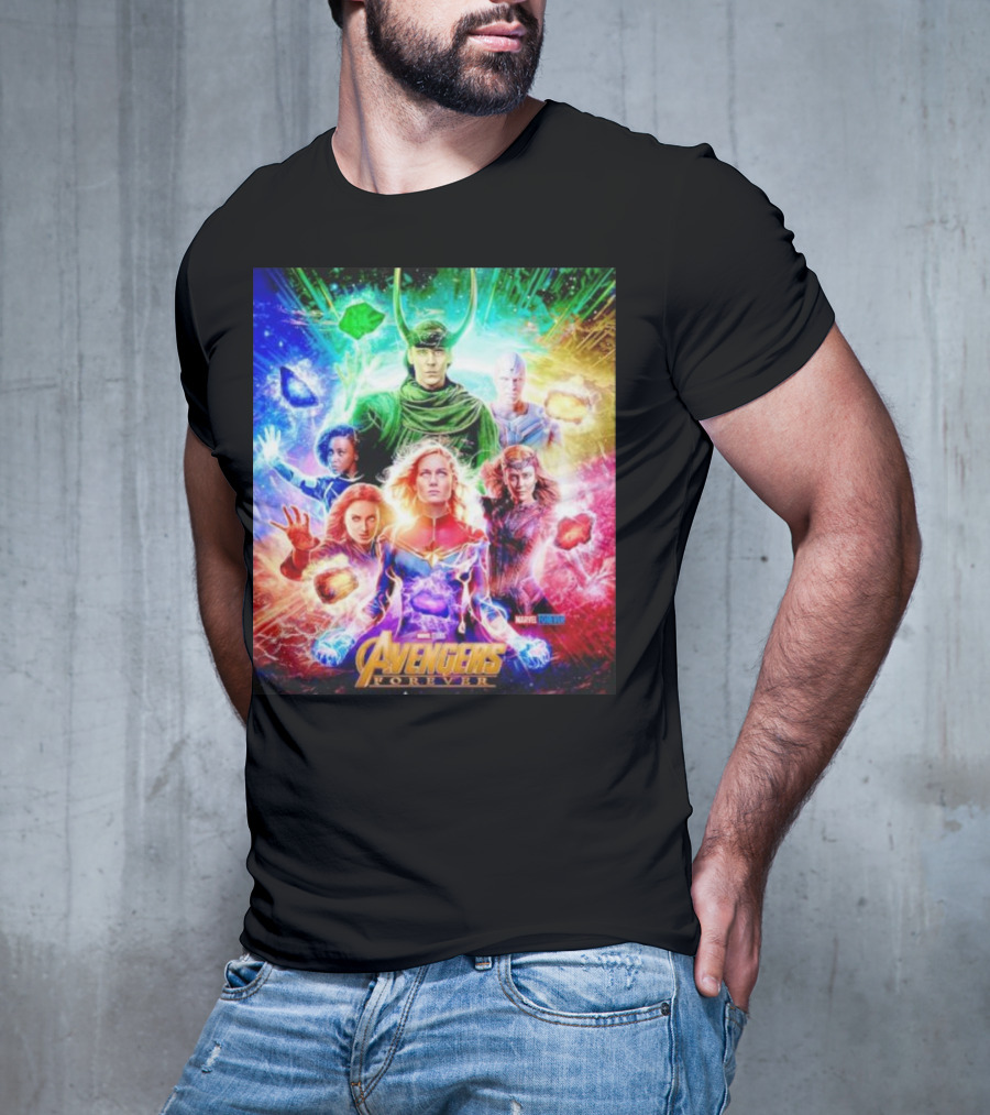 Marvel Studios Avengers Forever Loki Captain Marvel Scarlet Witch Vision Trail Of Infinity Stones T-Shirt