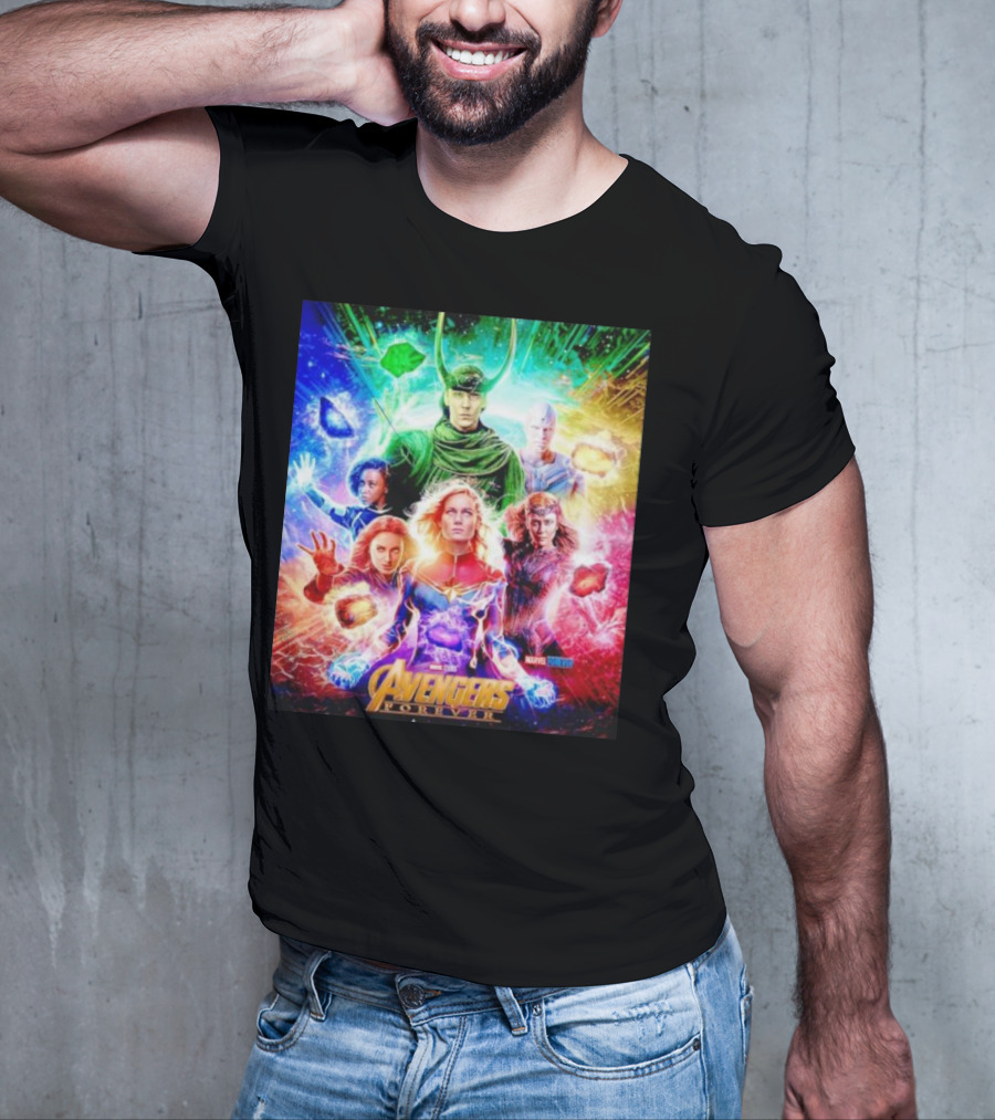 Marvel Studios Avengers Forever Loki Captain Marvel Scarlet Witch Vision Trail Of Infinity Stones T-Shirt
