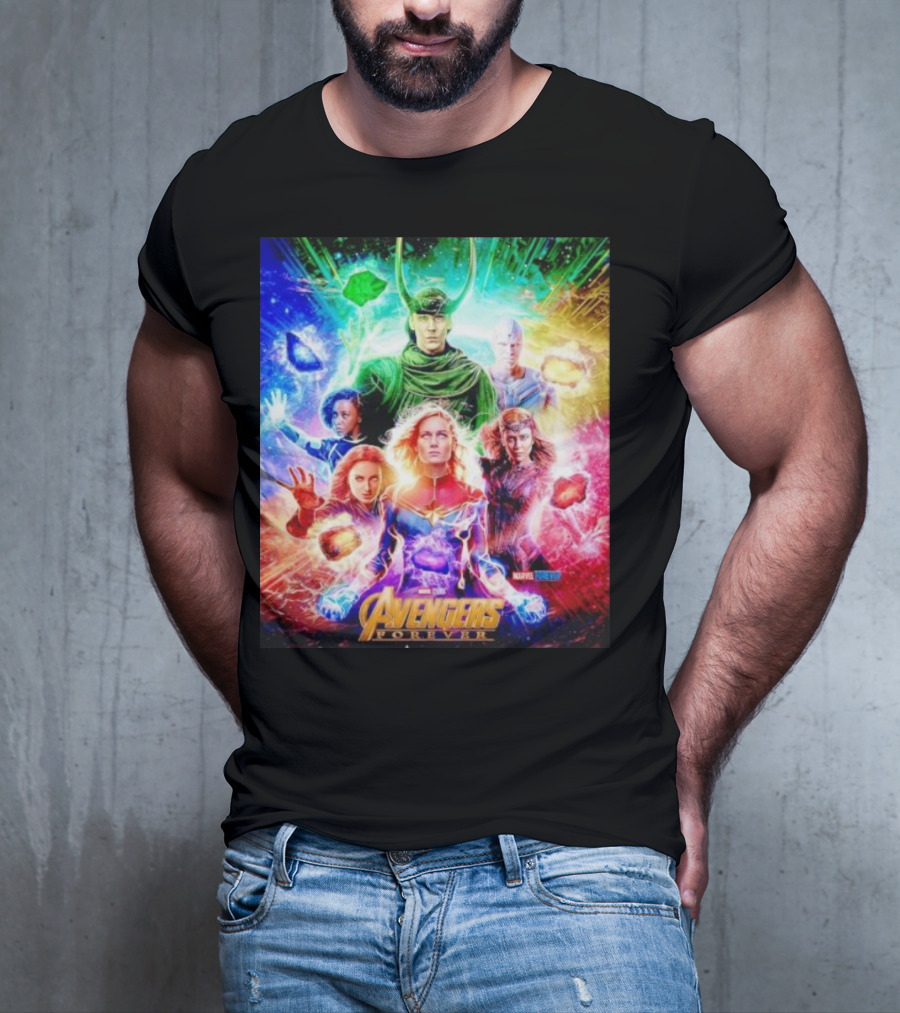 Marvel Studios Avengers Forever Loki Captain Marvel Scarlet Witch Vision Trail Of Infinity Stones T-Shirt