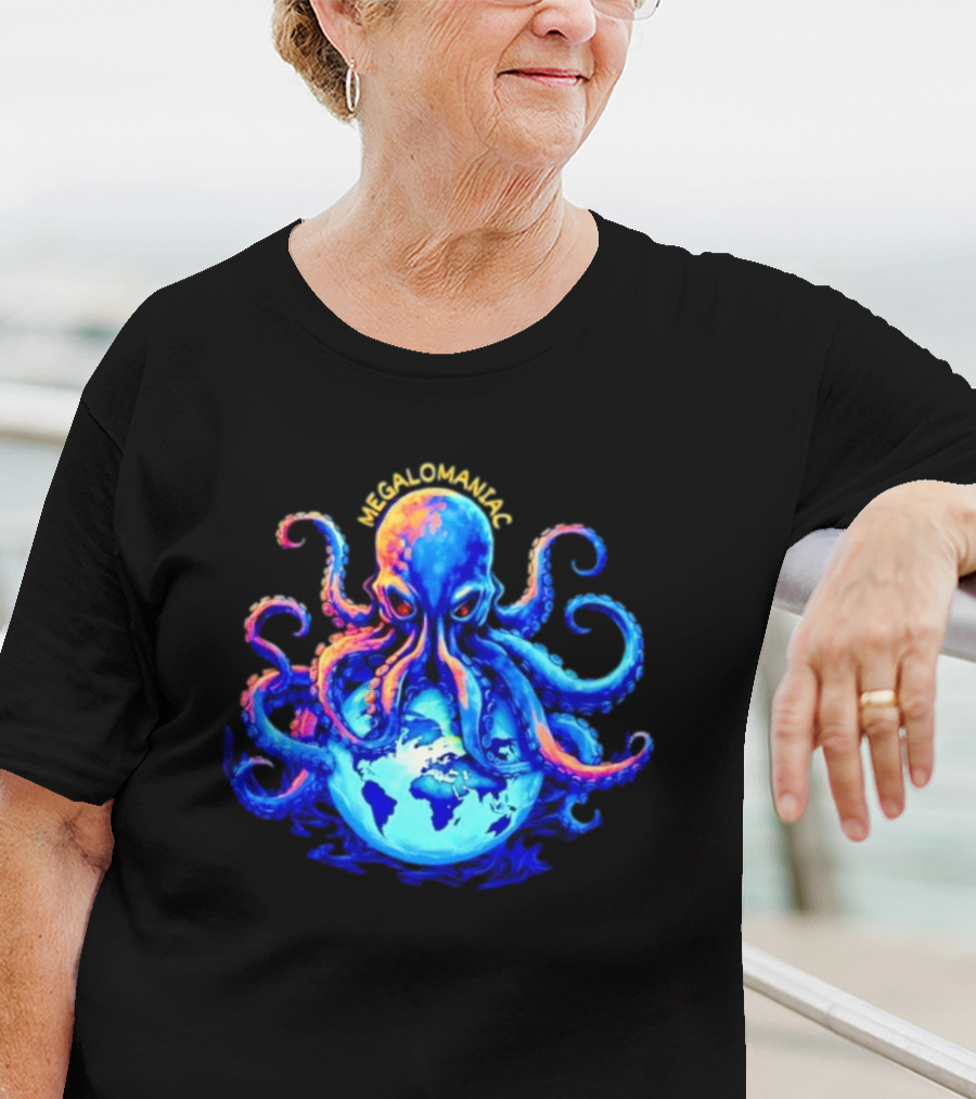 Megalomaniac Kraken Octopus On Globe T-Shirt
