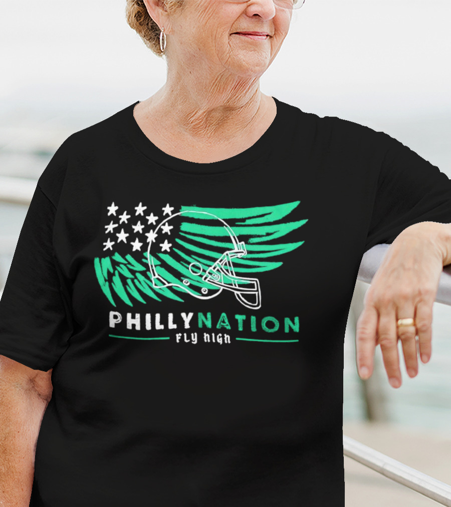 Philly Nation Fly High Philadelphia Eagles Football Helmet Stars Stripes T-Shirt