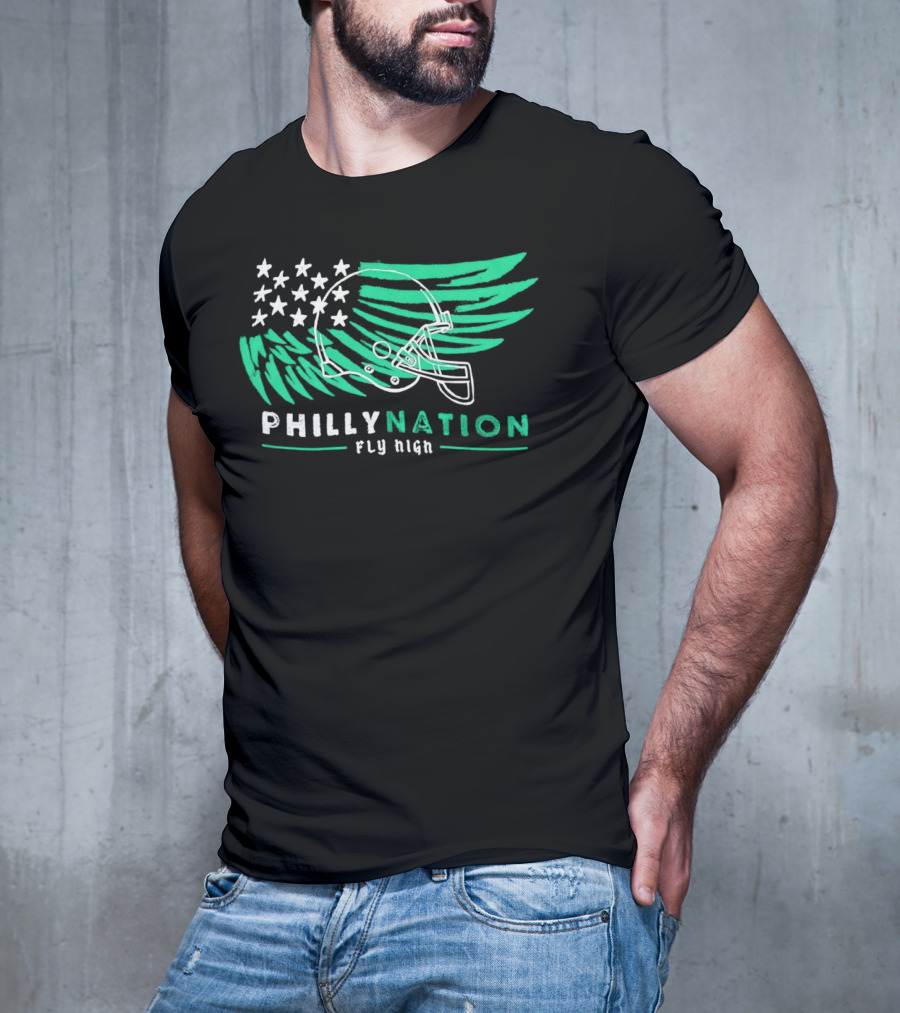 Philly Nation Fly High Philadelphia Eagles Football Helmet Stars Stripes T-Shirt