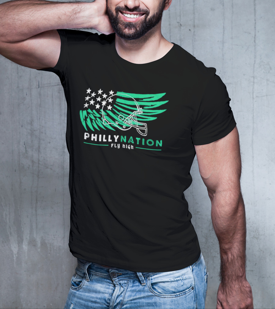 Philly Nation Fly High Philadelphia Eagles Football Helmet Stars Stripes T-Shirt
