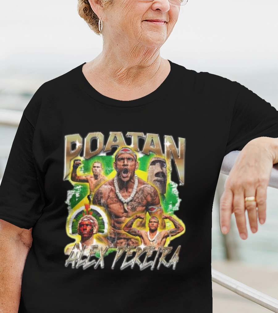 Poatan Alex Pereira Warrior Spirit Brazilian Flag Moai Statue T-Shirt