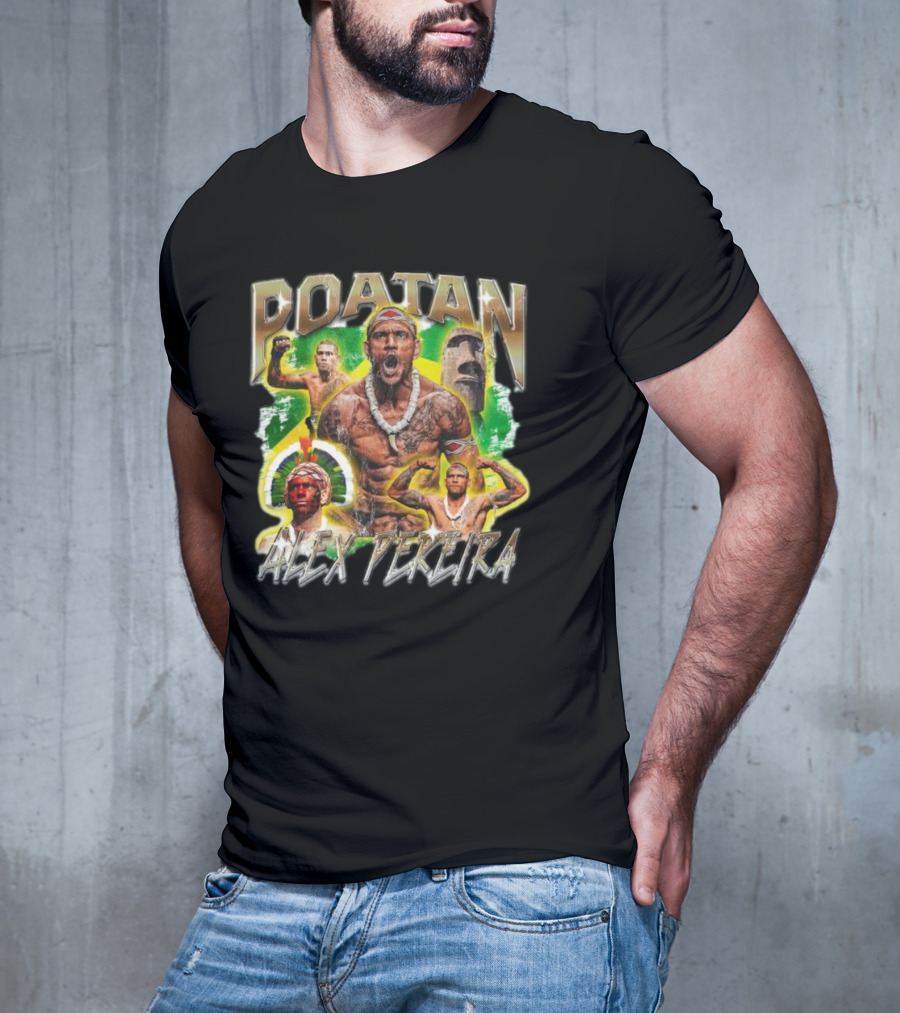 Poatan Alex Pereira Warrior Spirit Brazilian Flag Moai Statue T-Shirt