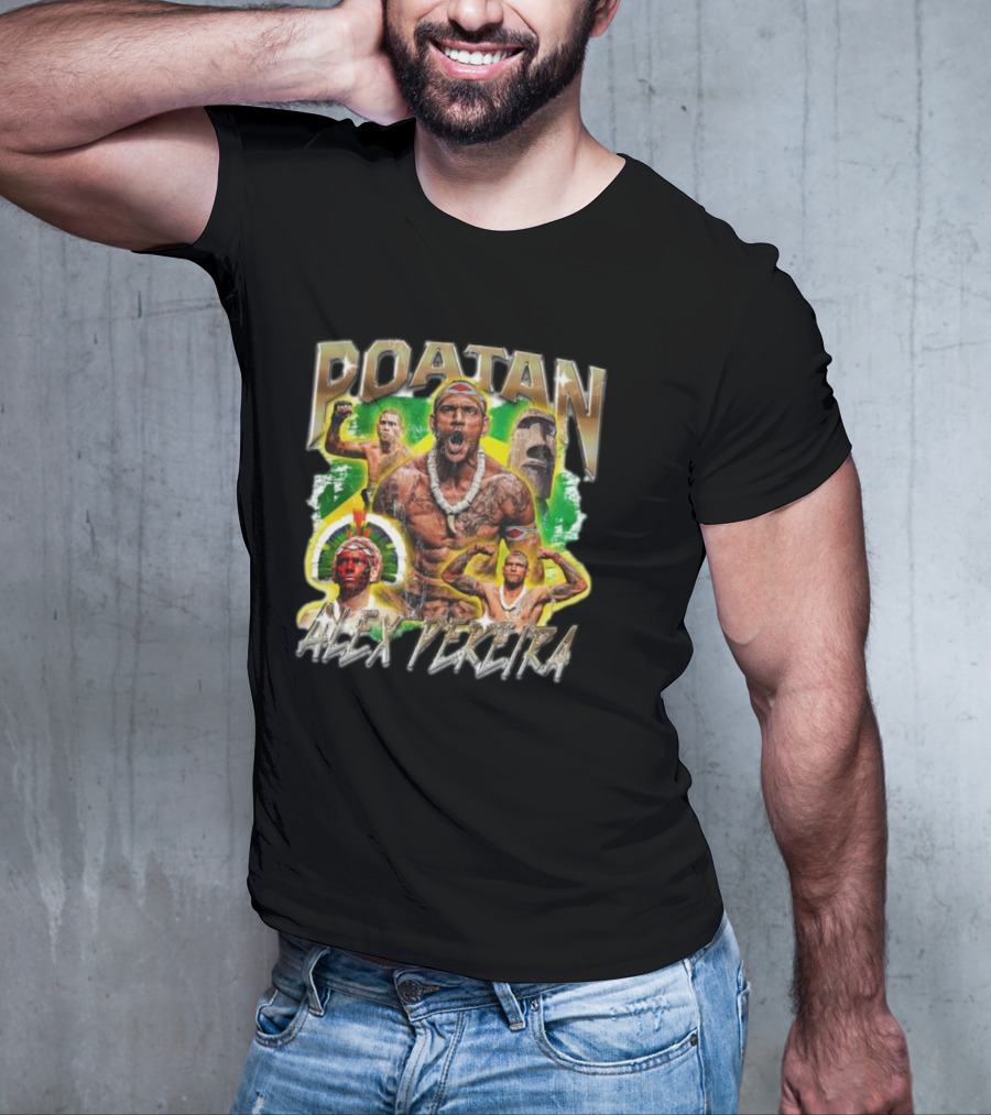 Poatan Alex Pereira Warrior Spirit Brazilian Flag Moai Statue T-Shirt