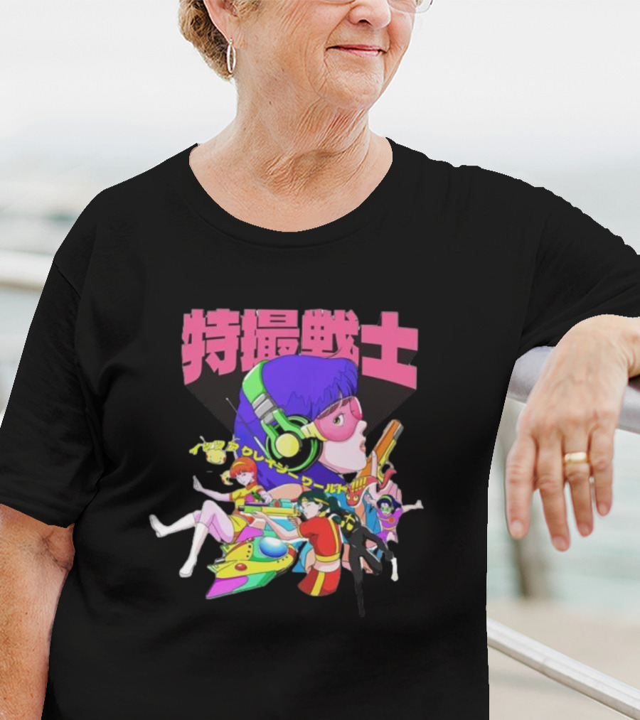 Popkiller Tokusatsu Senshi Retro Anime Heroes Japanese Text Neon T-Shirt