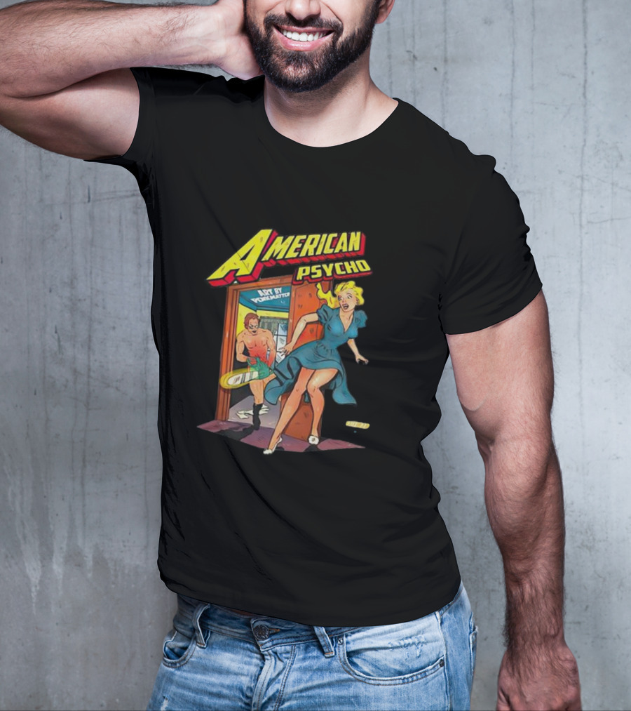 American Psycho Patrick Bateman Comic Style Panic Scene T-Shirt