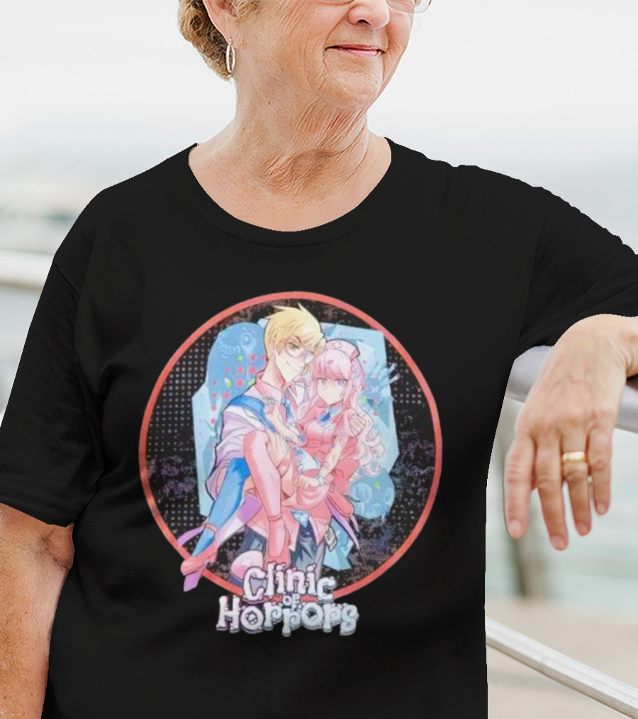 Clinic Of Horrors Anime Characters In Pink And Blue Circle T-Shirt