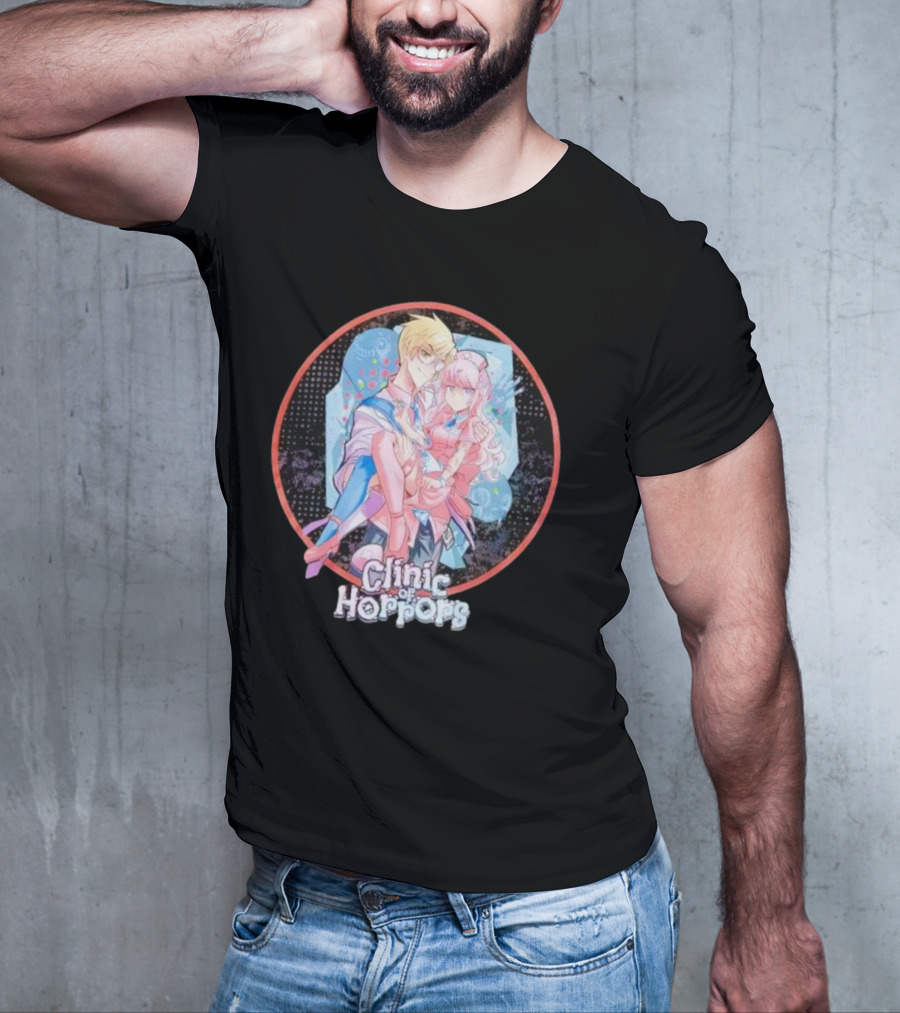 Clinic Of Horrors Anime Characters In Pink And Blue Circle T-Shirt