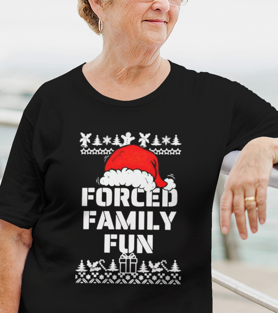 Forced Family Fun Christmas Santa Hat Trees Presents T-Shirt