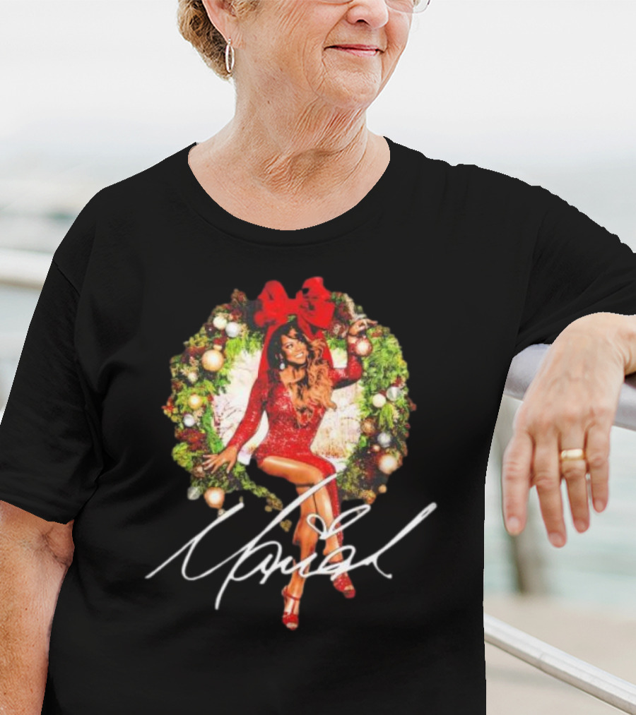 Mariah Carey Festive Holiday Wreath Bow Signature T-Shirt