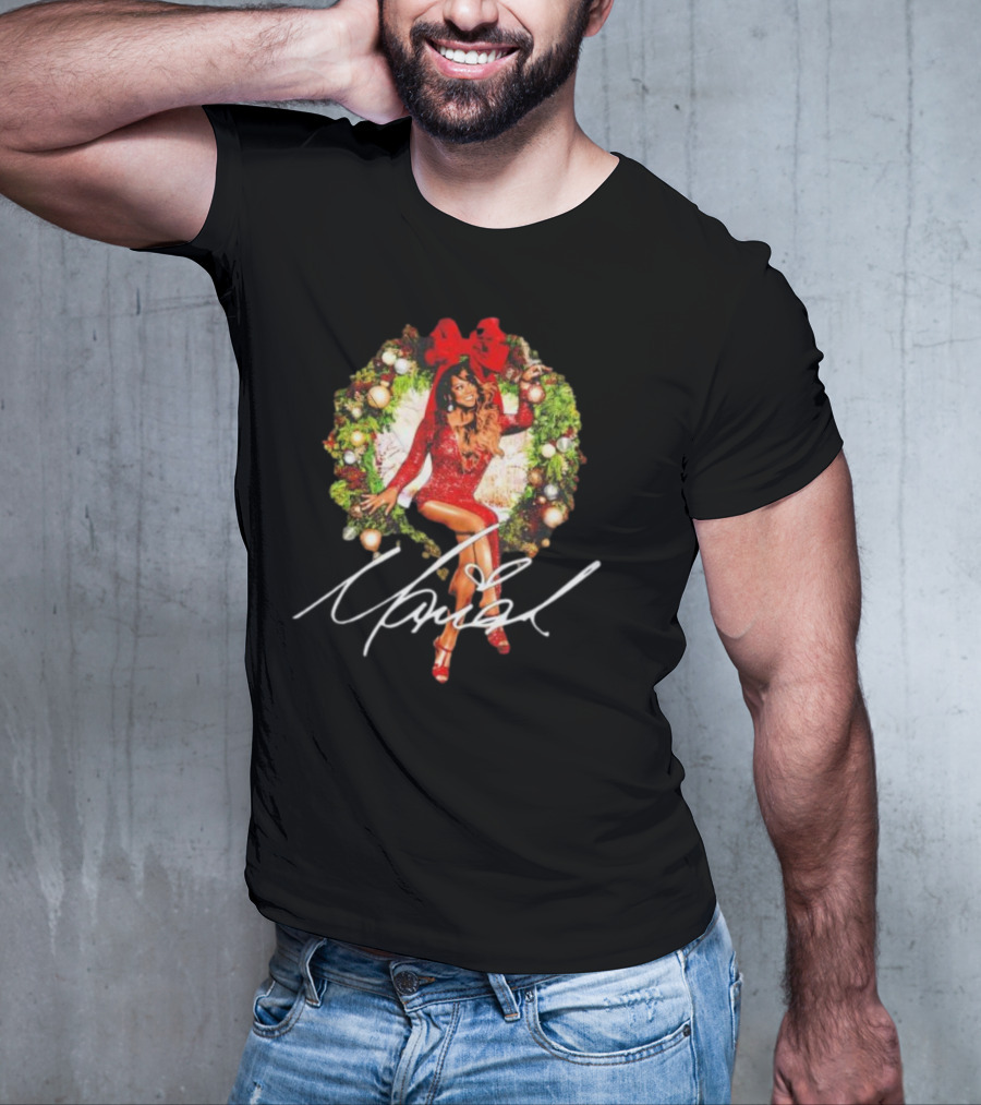 Mariah Carey Festive Holiday Wreath Bow Signature T-Shirt