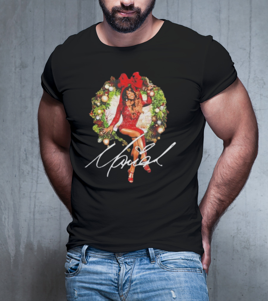 Mariah Carey Festive Holiday Wreath Bow Signature T-Shirt