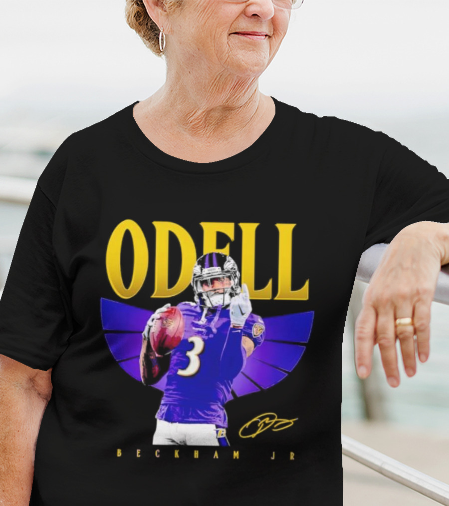 Odell Beckham Jr Baltimore Ravens Signature Number 3 Spotlight T-Shirt