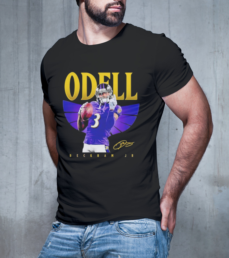 Odell Beckham Jr Baltimore Ravens Signature Number 3 Spotlight T-Shirt