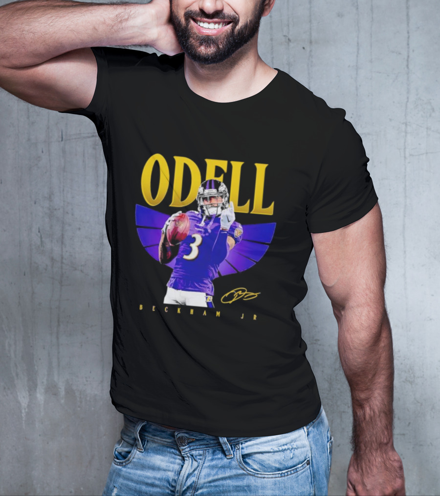 Odell Beckham Jr Baltimore Ravens Signature Number 3 Spotlight T-Shirt