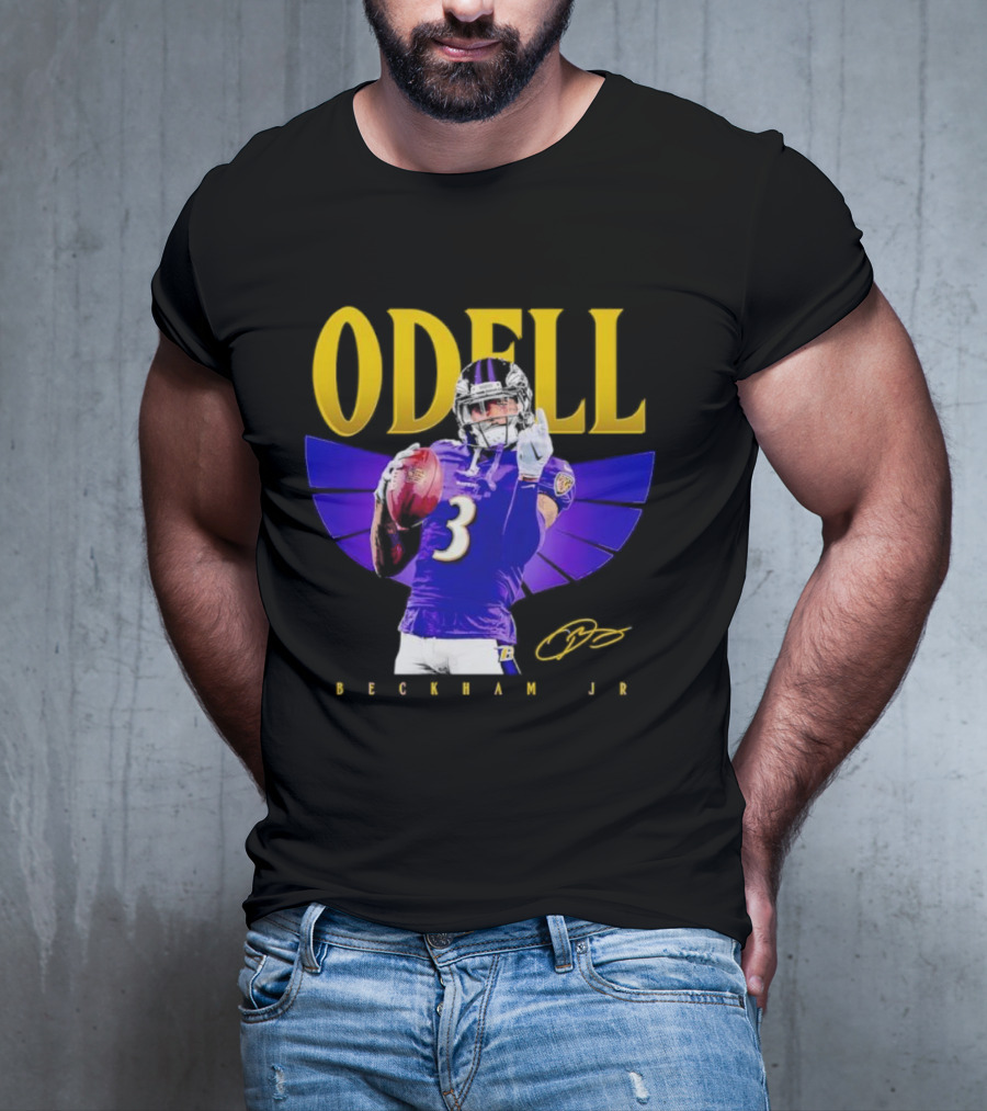 Odell Beckham Jr Baltimore Ravens Signature Number 3 Spotlight T-Shirt