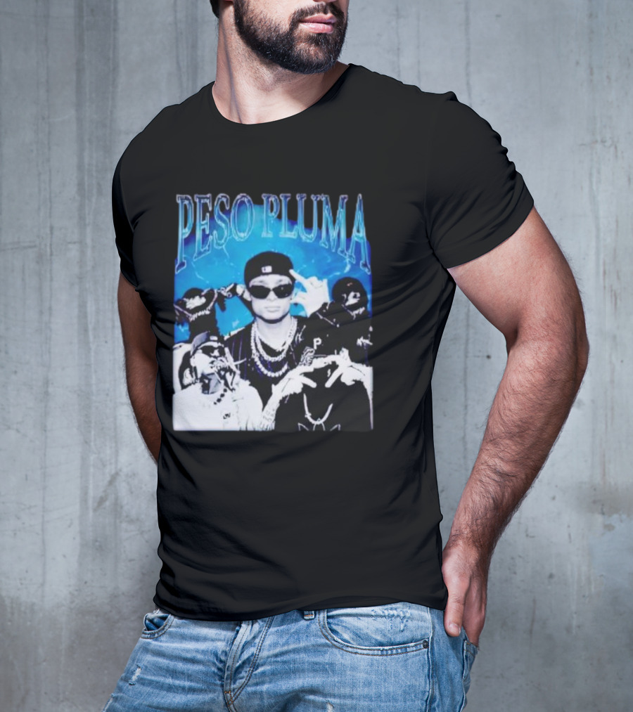 Peso Pluma Vintage Hip Hop Style Blue Tones T-Shirt