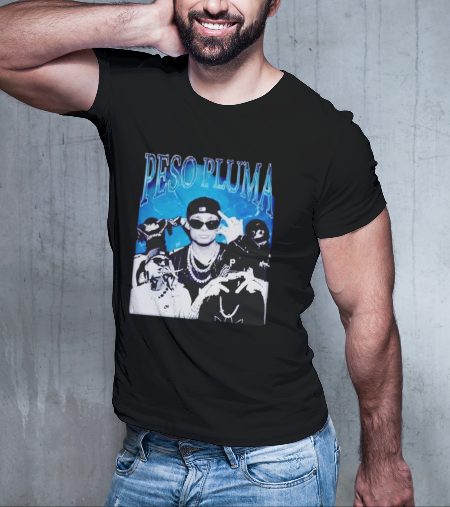 Peso Pluma Vintage Hip Hop Style Blue Tones T-Shirt