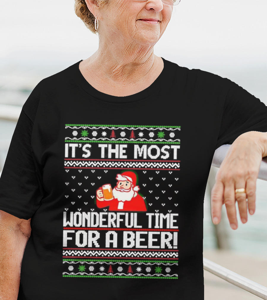 It's The Most Wonderful Time For A Beer Santa Christmas T-Shirt