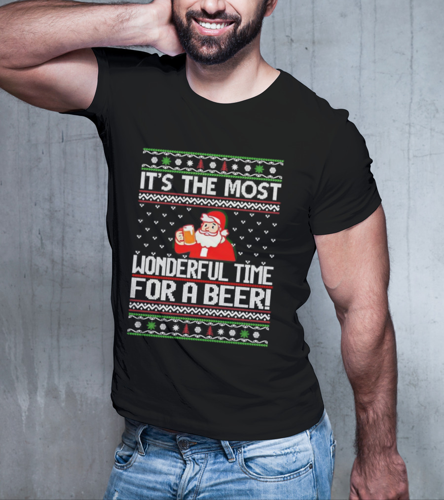 It's The Most Wonderful Time For A Beer Santa Christmas T-Shirt