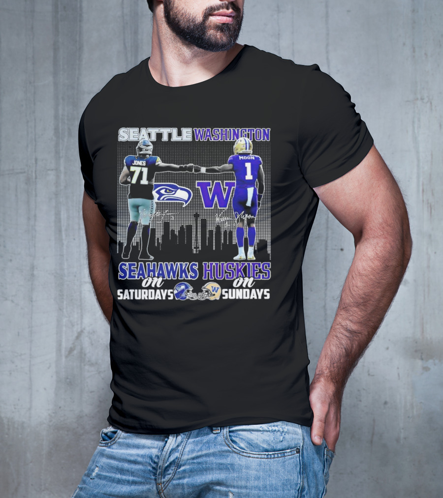 Seattle Seahawks Jones Saturdays Washington Huskies Moon Sundays T-Shirt