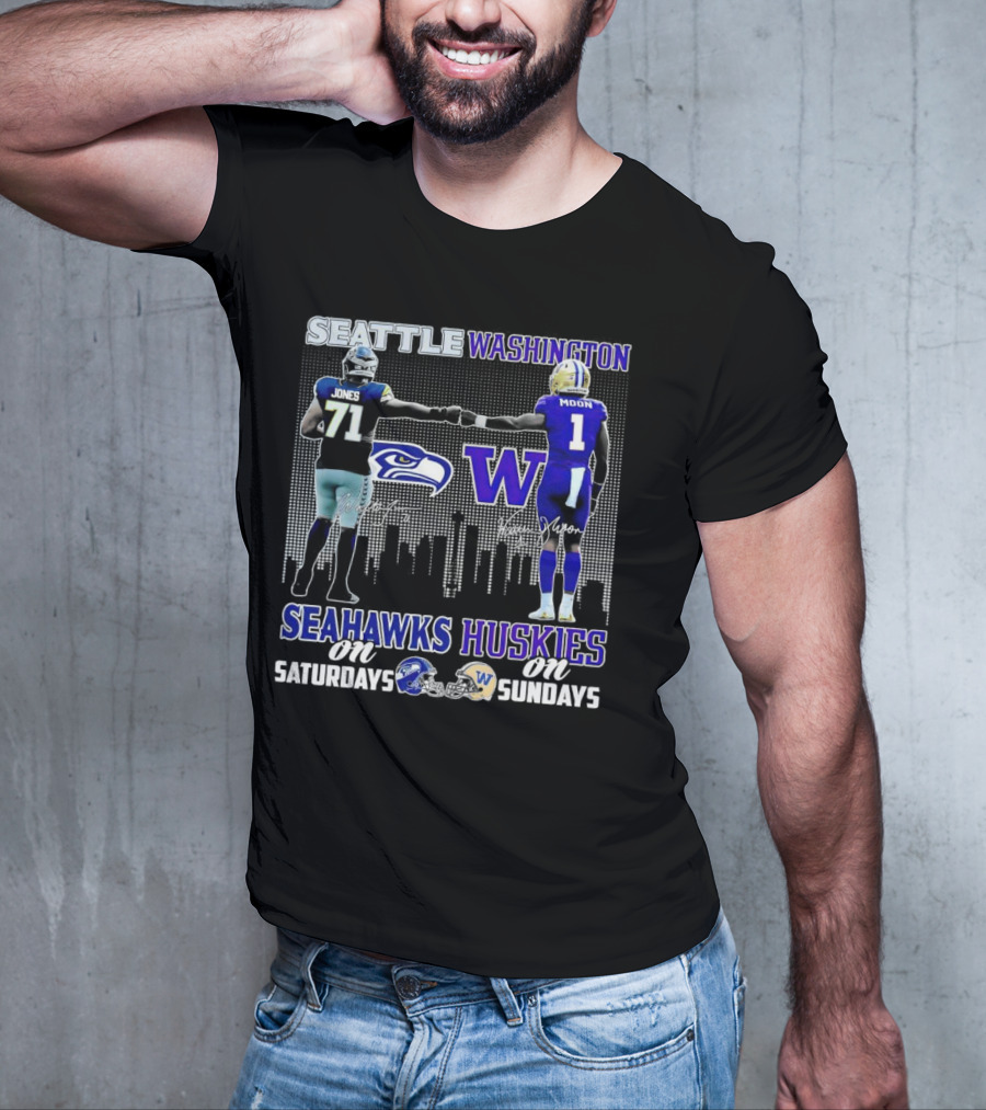 Seattle Seahawks Jones Saturdays Washington Huskies Moon Sundays T-Shirt