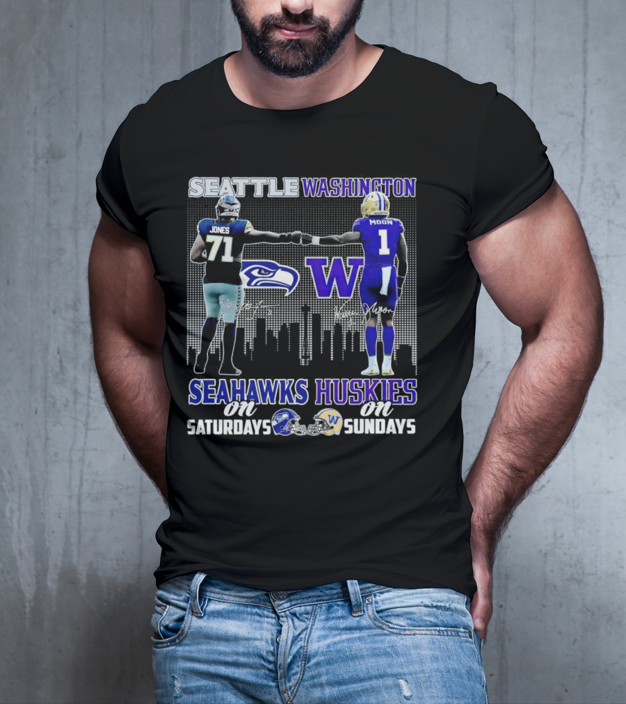 Seattle Seahawks Jones Saturdays Washington Huskies Moon Sundays T-Shirt