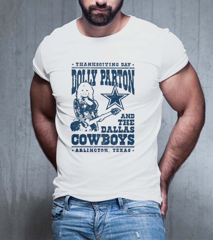 Thanksgiving Day Dolly Parton And The Dallas Cowboys Arlington Texas Star Guitar T-Shirt