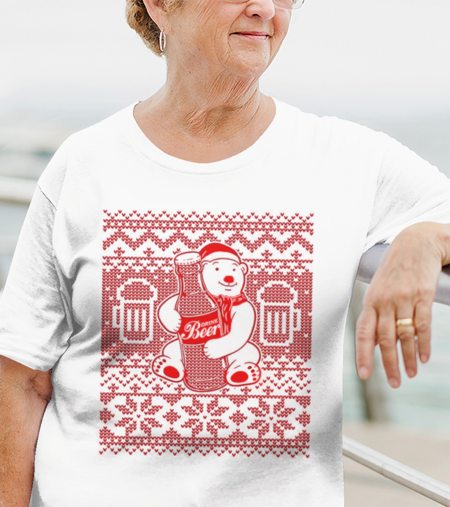 Bear Drink Beer Ugly Christmas T-Shirt