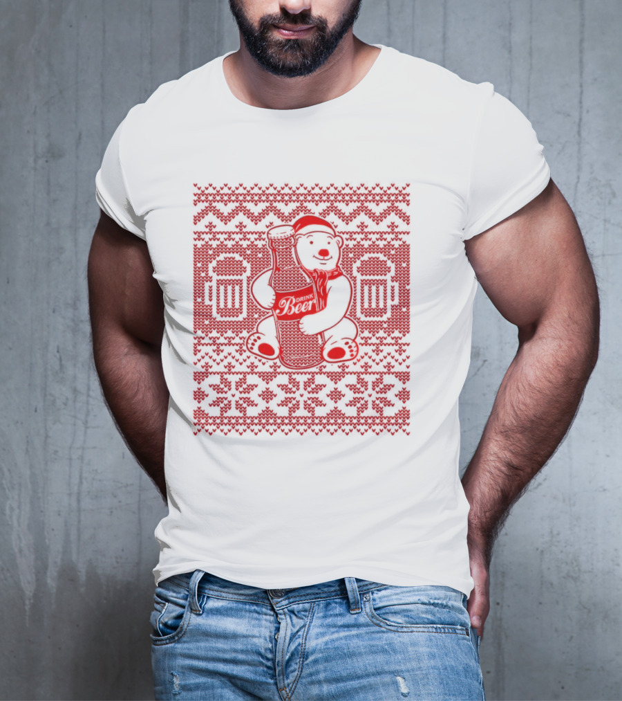 Bear Drink Beer Ugly Christmas T-Shirt