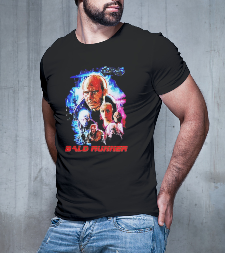 Bald Runner Sci-Fi Parody Character Montage T-Shirt