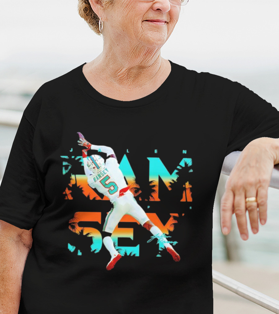 Jalen Ramsey Dolphins Interception Palm Sunset T-Shirt