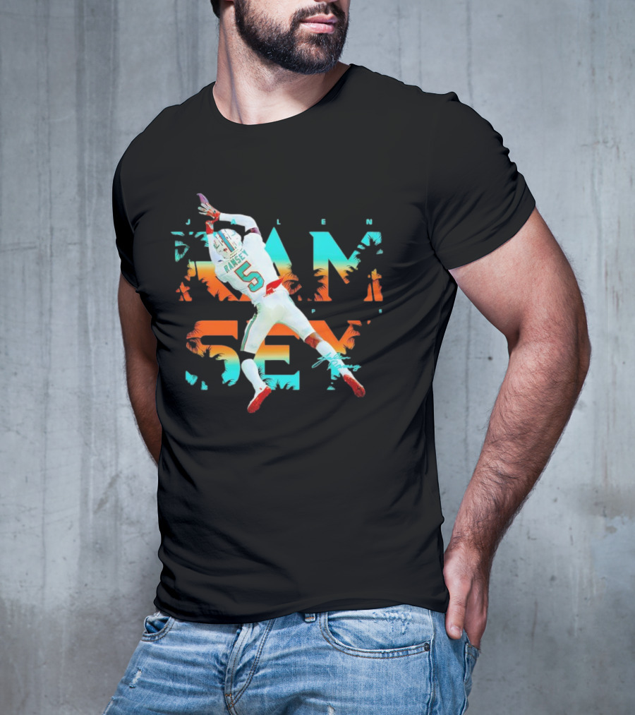 Jalen Ramsey Dolphins Interception Palm Sunset T-Shirt