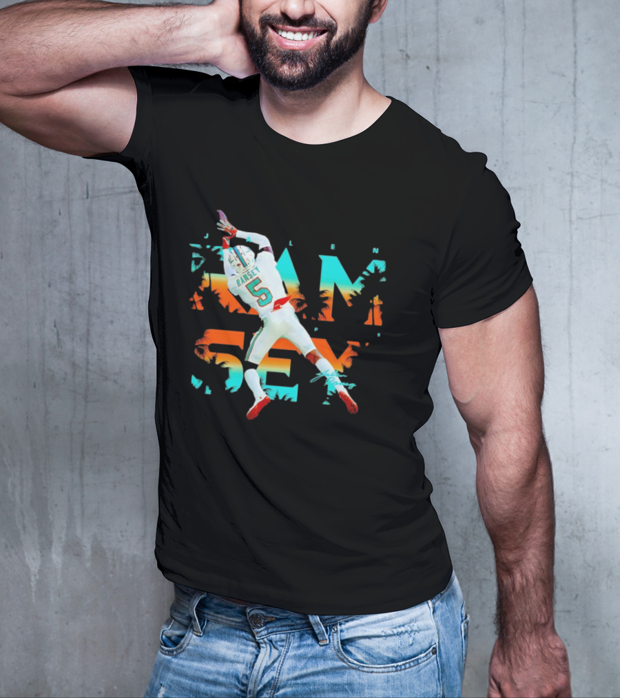 Jalen Ramsey Dolphins Interception Palm Sunset T-Shirt