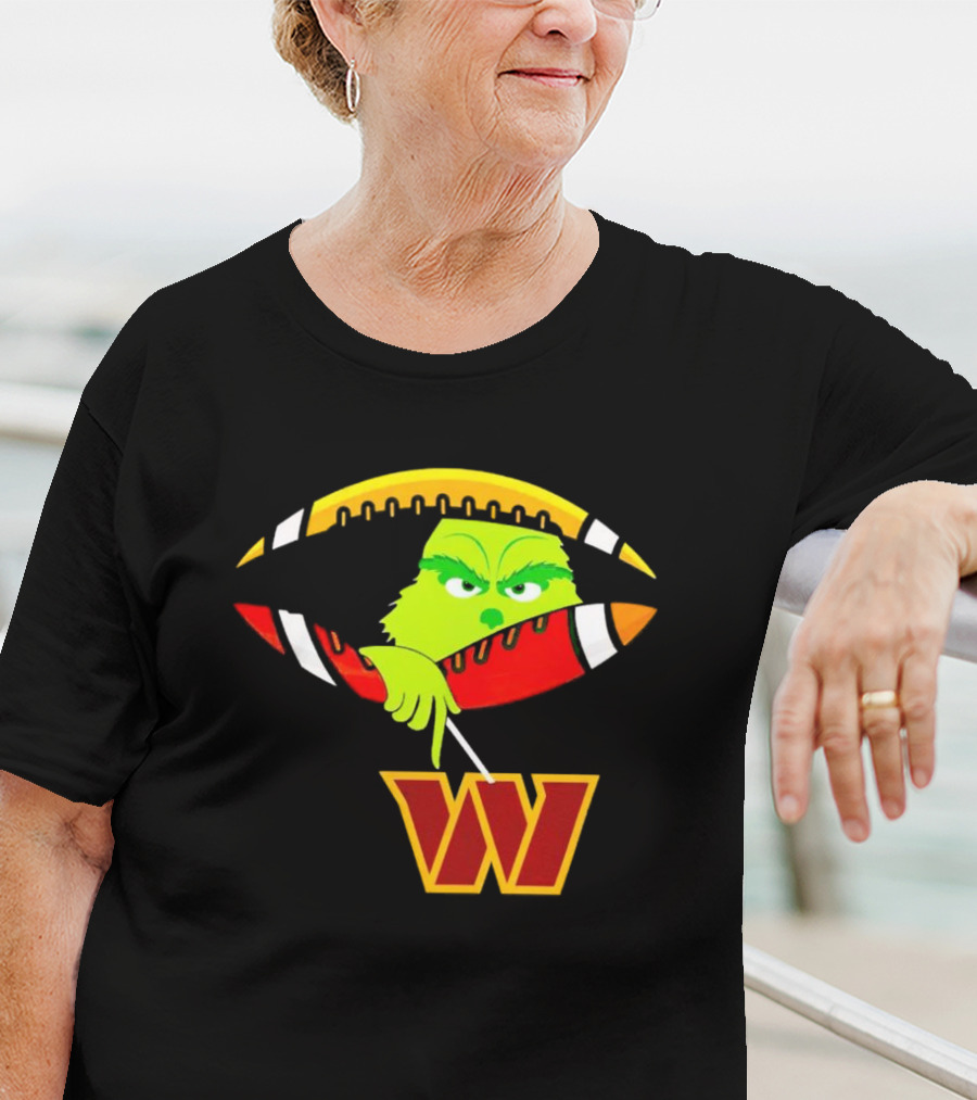 Washington Commanders Grinch Holding Football T-Shirt