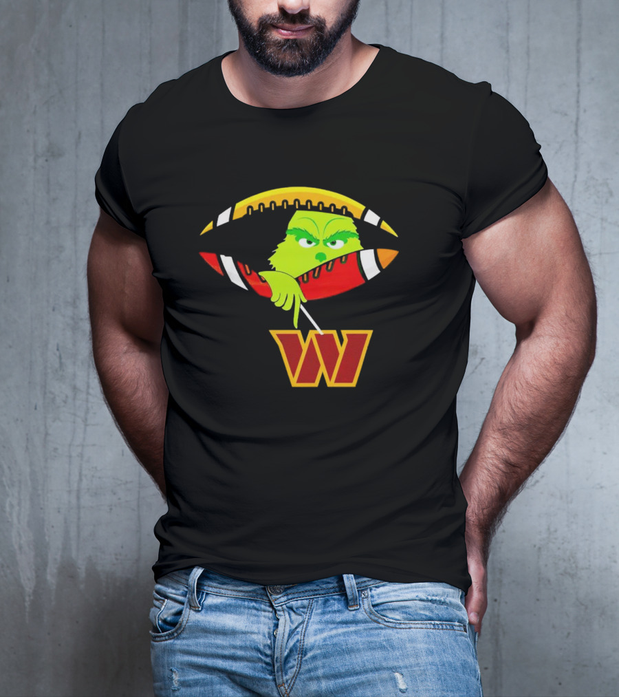 Washington Commanders Grinch Holding Football T-Shirt